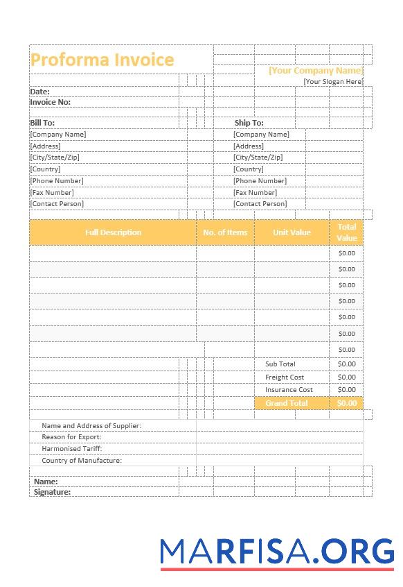 Blank Proforma Invoice Template